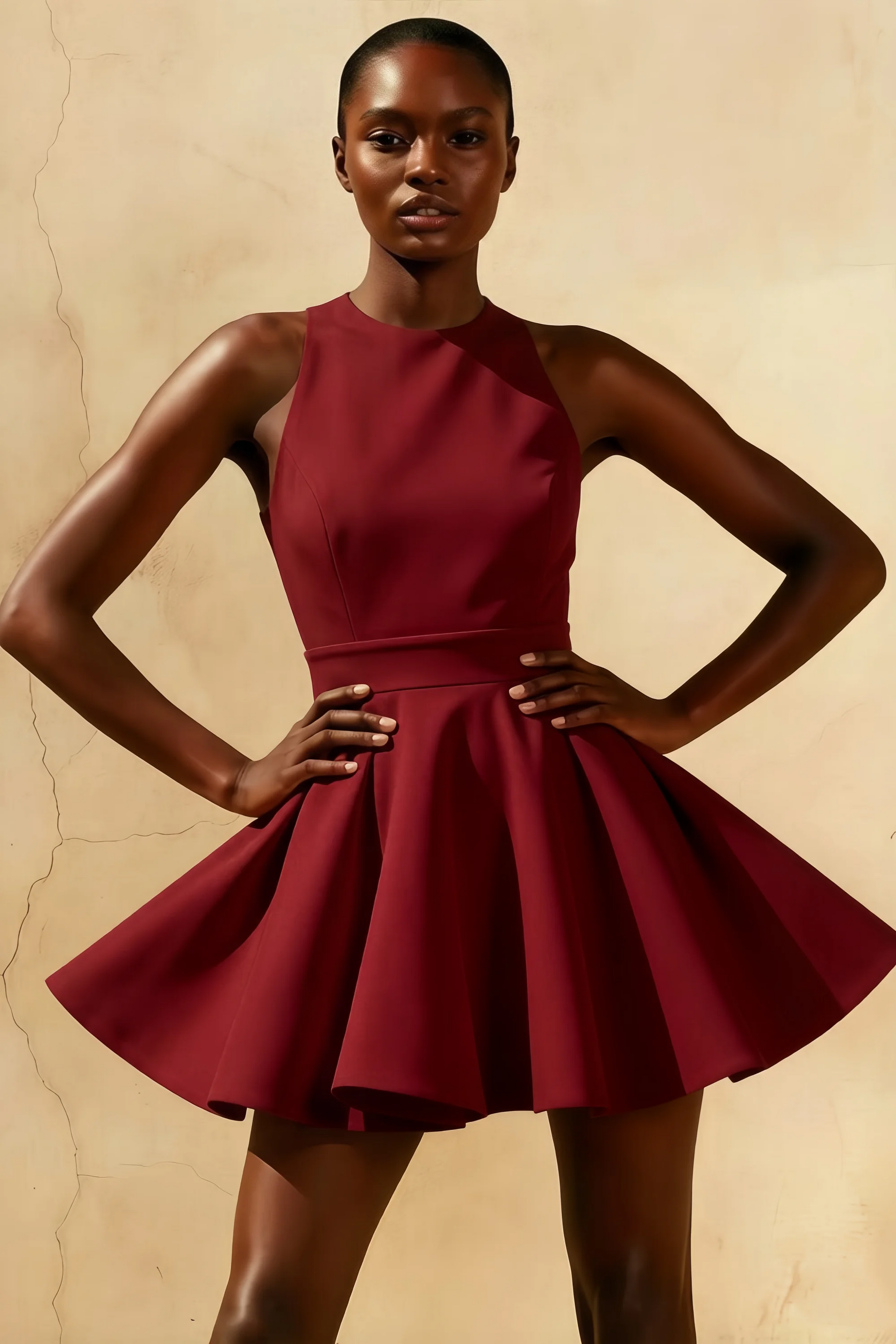Ellen Burgundy A Line Scoop Neck Mini Dress | Elegant Party & Formal Dress