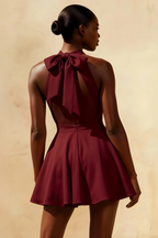 Ellen Burgundy A Line Scoop Neck Mini Dress | Elegant Party & Formal Dress