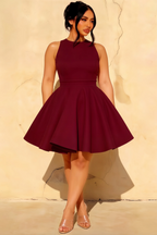 Ellen Burgundy A Line Scoop Neck Mini Dress | Elegant Party & Formal Dress