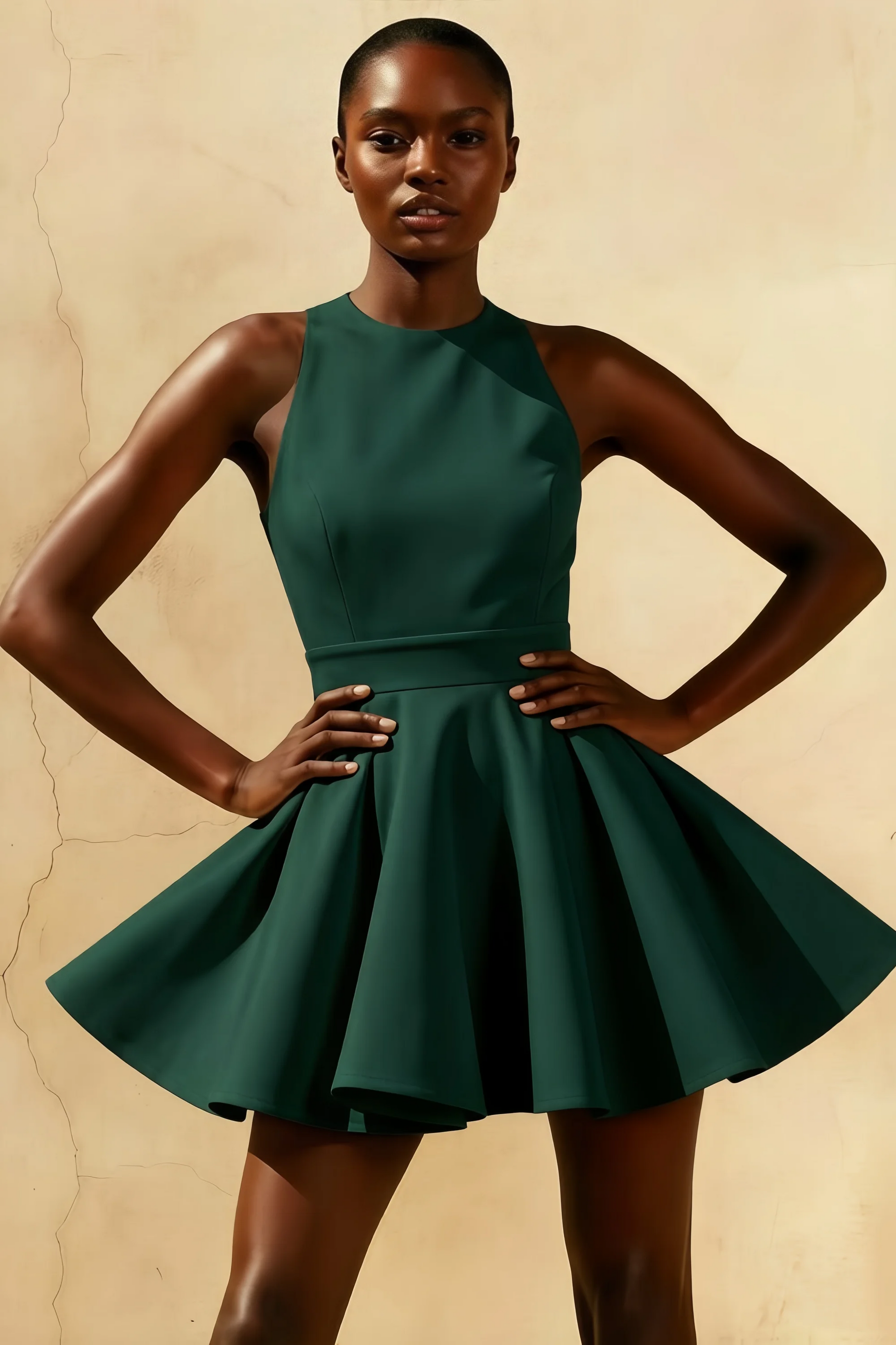 Ellen Emerald Green A Line Scoop Neck Mini Dress