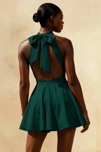 Ellen Emerald Green A Line Scoop Neck Mini Dress