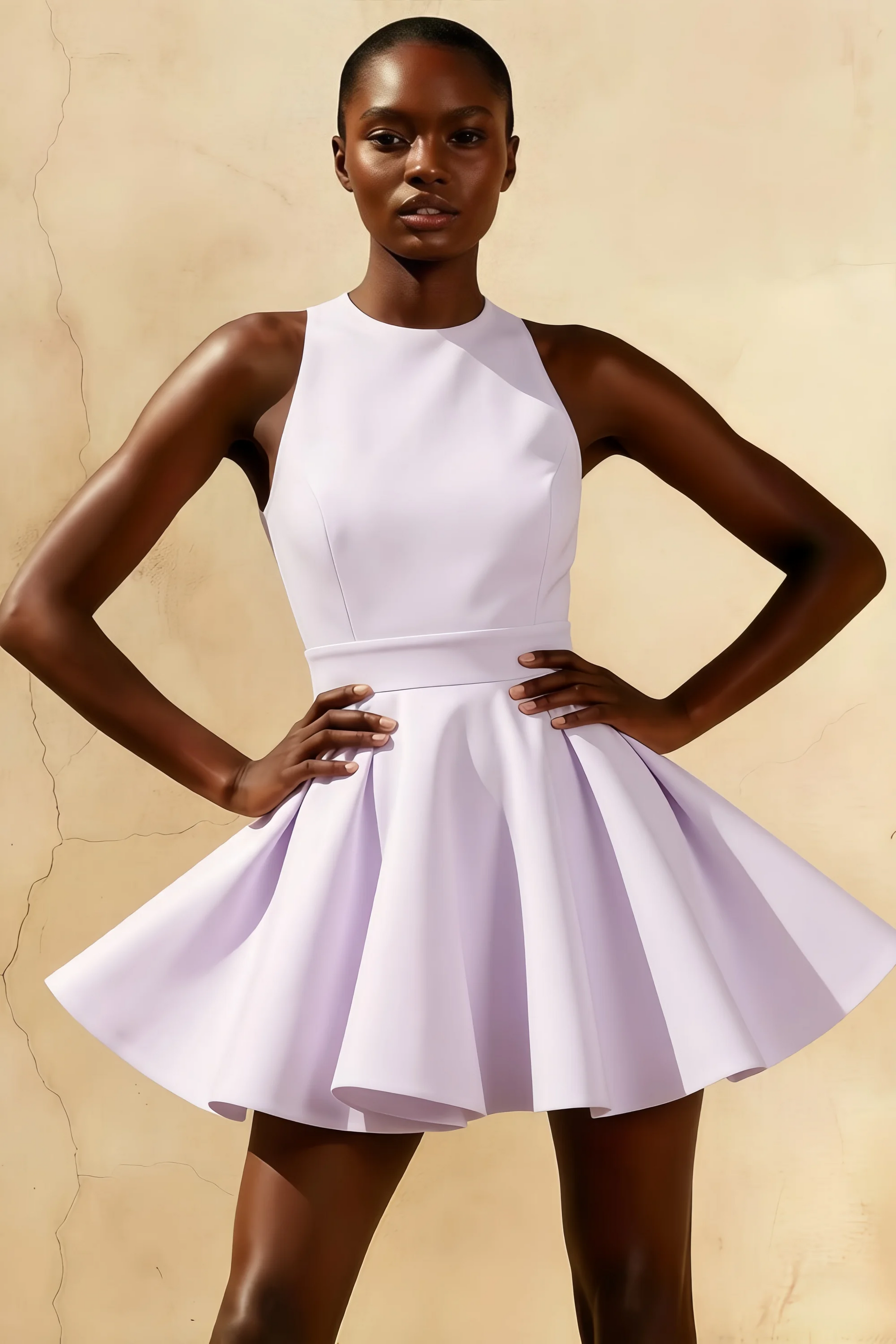Ellen Lavender A Line Scoop Neck Mini Dress