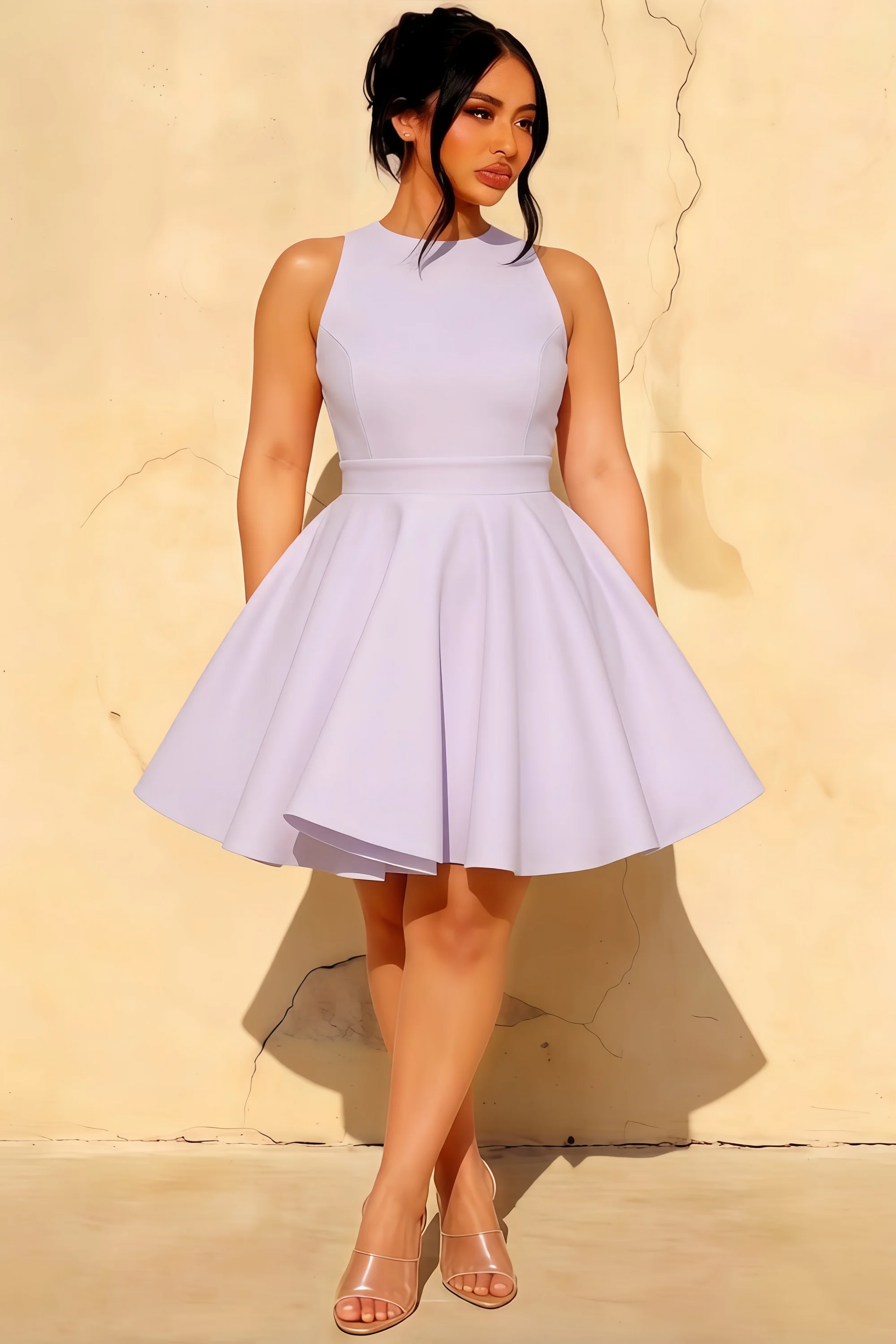 Ellen Lavender A Line Scoop Neck Mini Dress