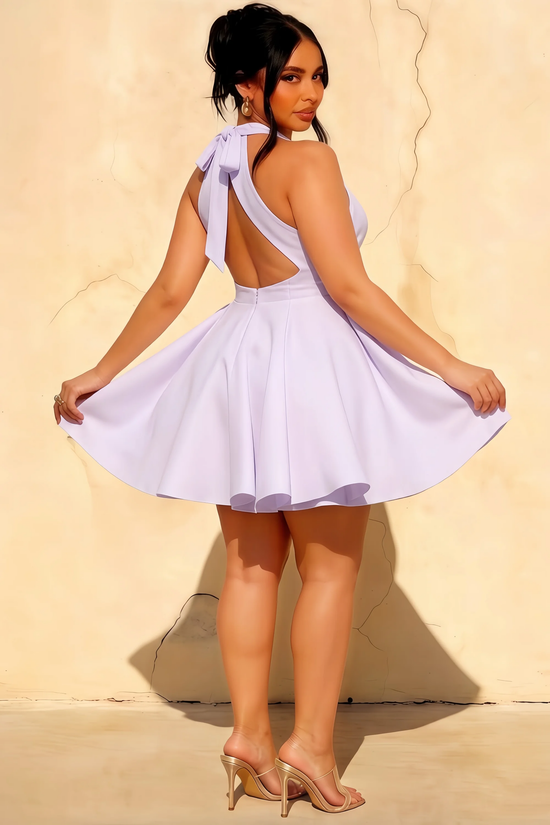 Ellen Lavender A Line Scoop Neck Mini Dress