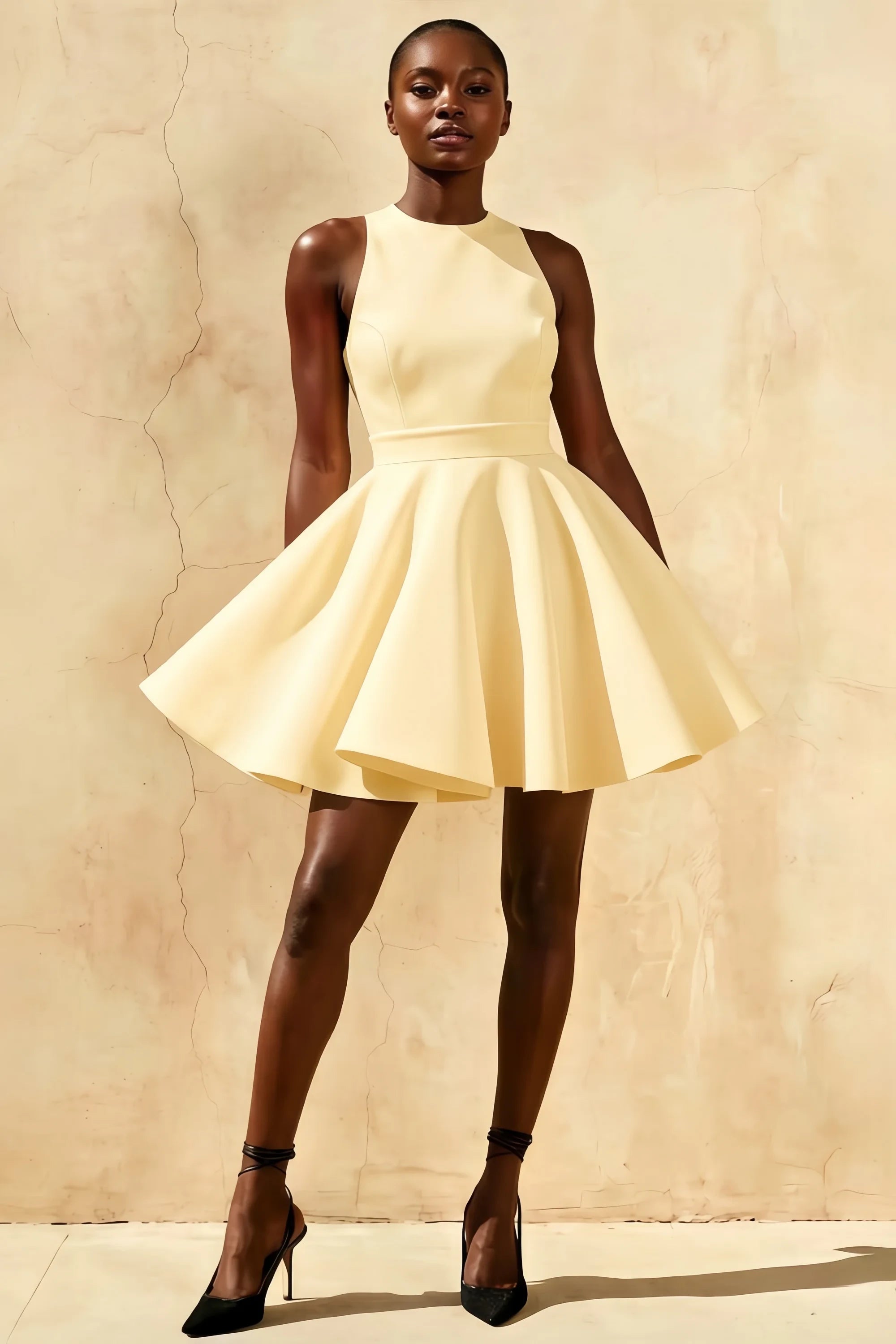 Ellen Lemon A Line Scoop Neck Mini Dress for Women