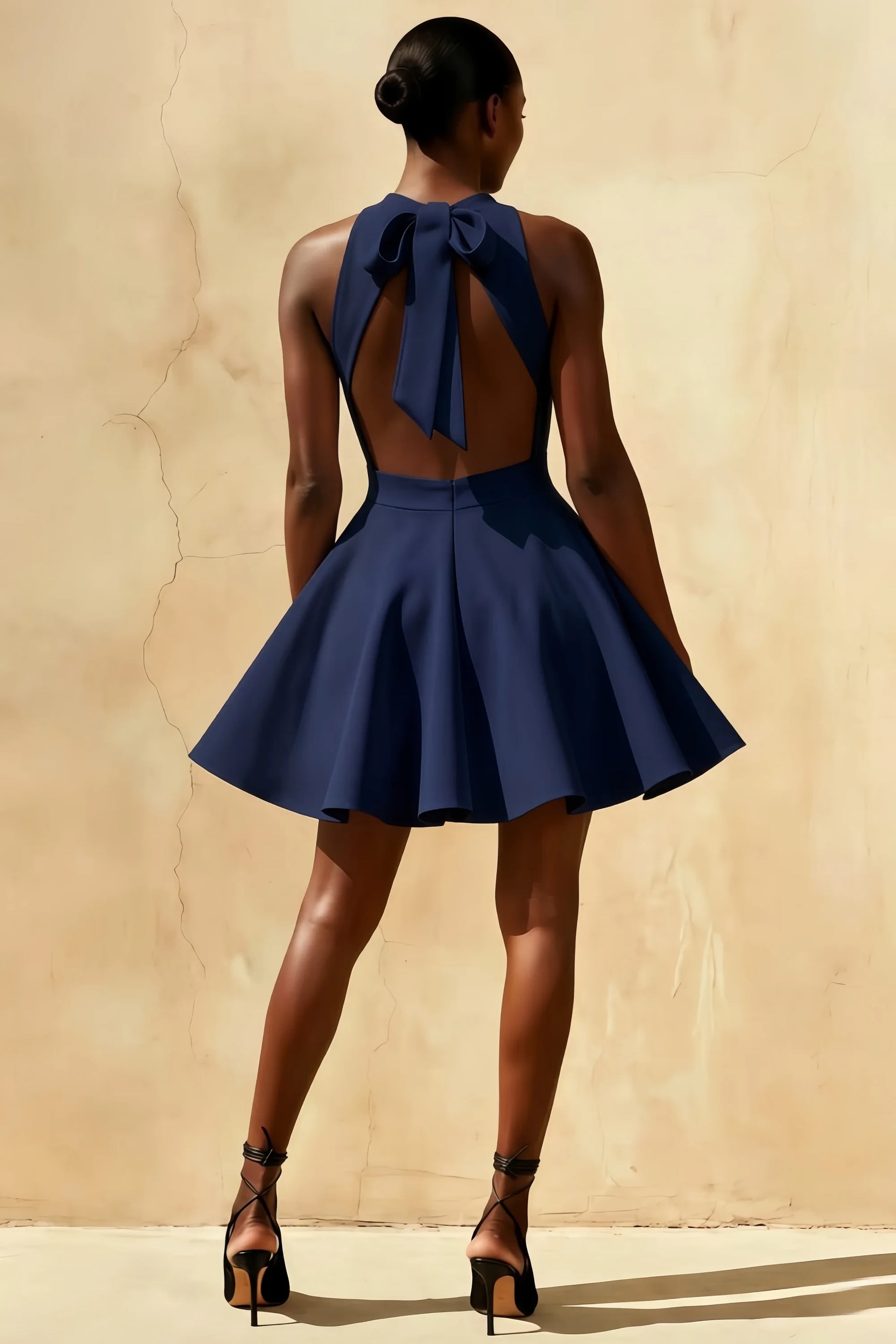 Ellen Navy A Line Scoop Neck Mini Dress