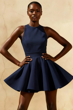 Ellen Navy A Line Scoop Neck Mini Dress