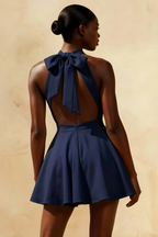 Ellen Navy A Line Scoop Neck Mini Dress