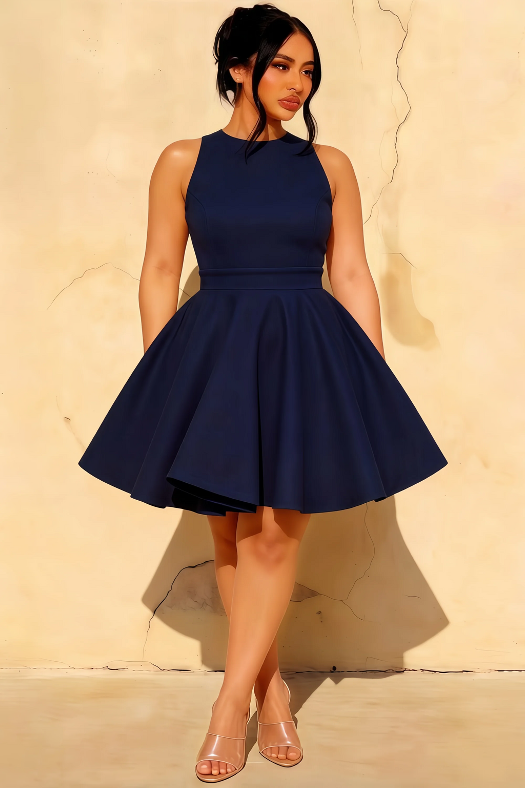 Ellen Navy A Line Scoop Neck Mini Dress