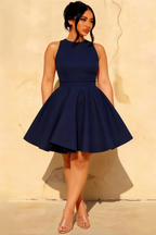 Ellen Navy A Line Scoop Neck Mini Dress