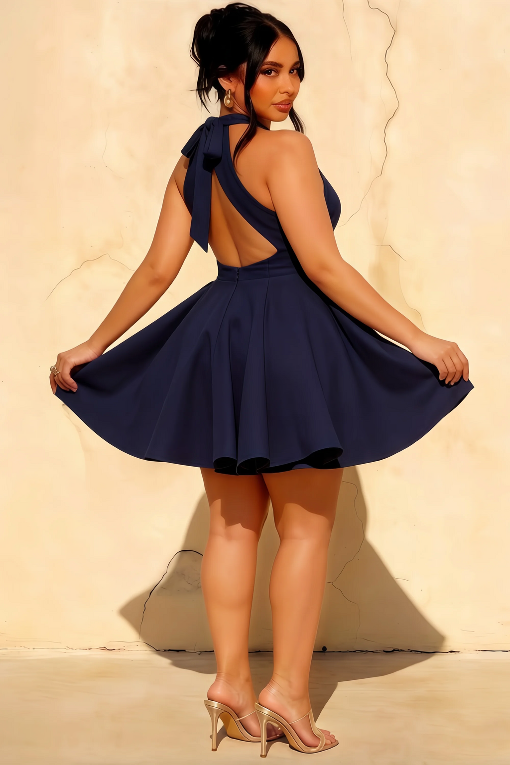 Ellen Navy A Line Scoop Neck Mini Dress