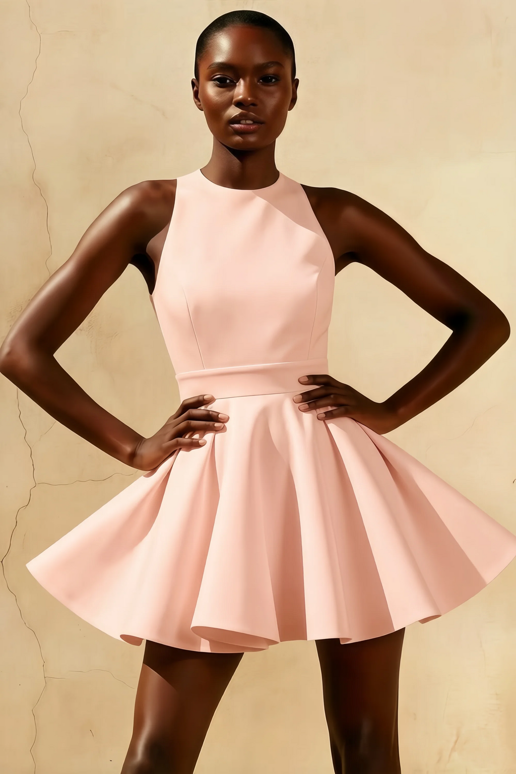 Ellen Pink A Line Scoop Neck Mini Dress - Party Dress