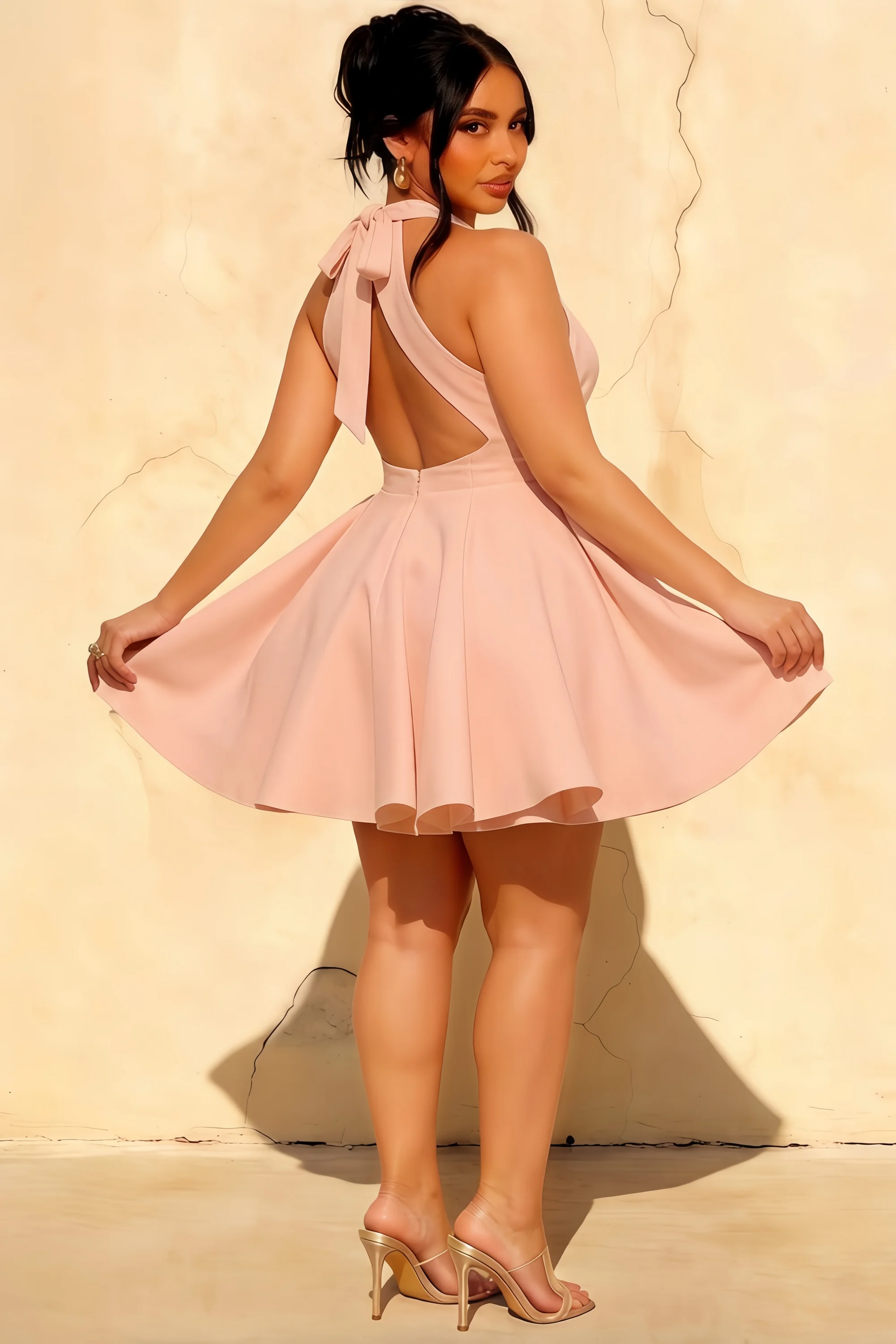 Ellen Pink A Line Scoop Neck Mini Dress - Party Dress