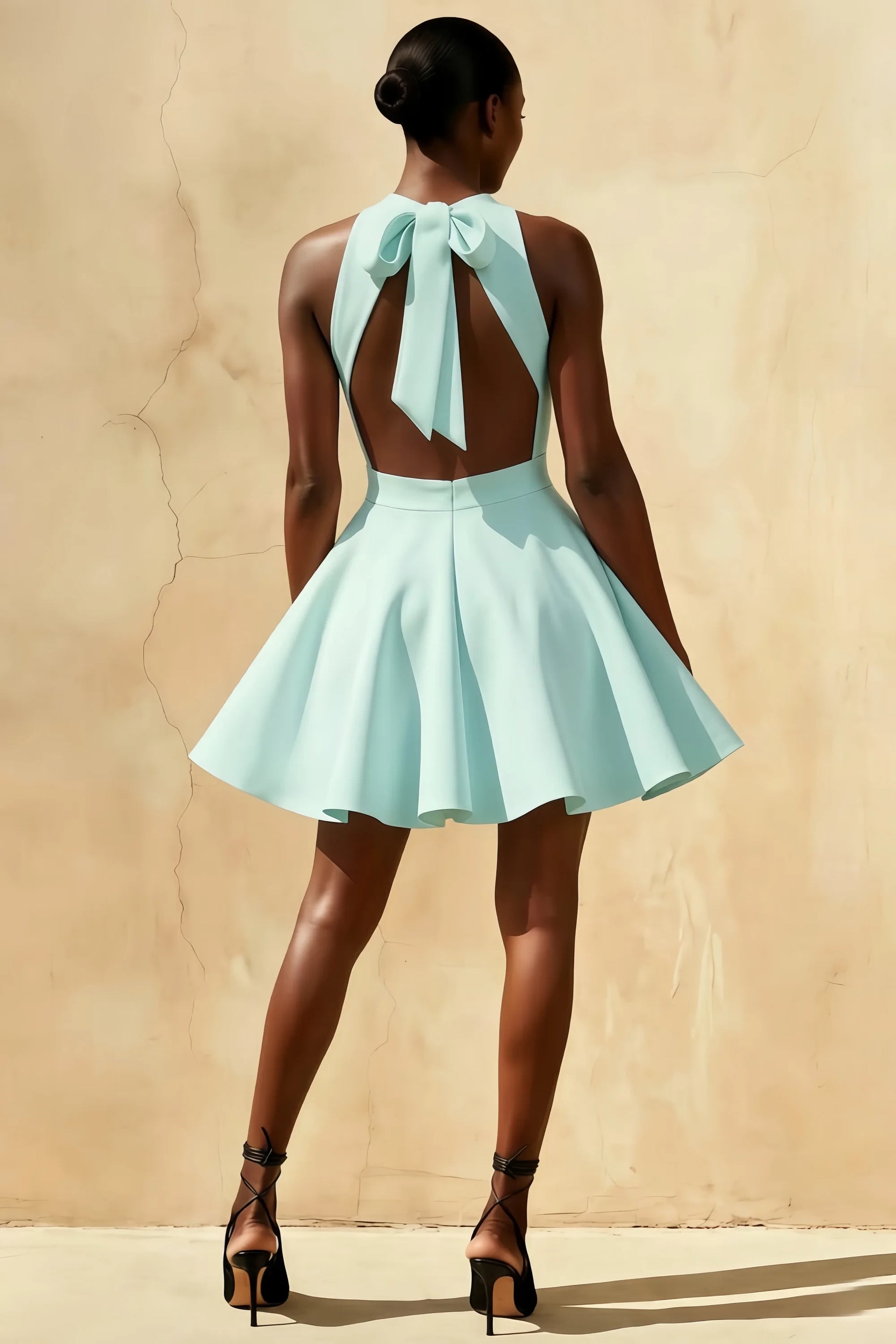 Ellen Powder Blue A Line Scoop Neck Mini Dress for Women