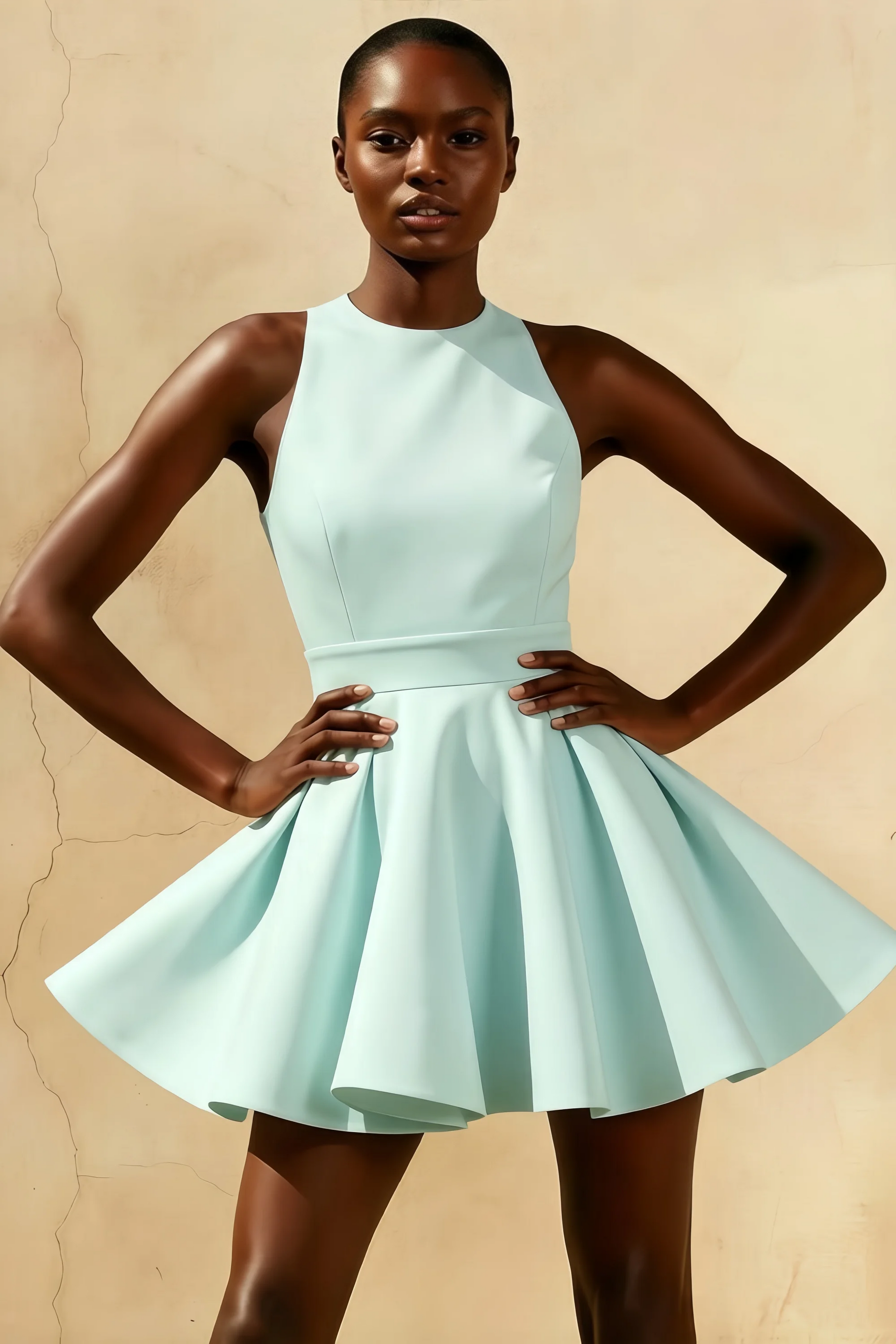 Ellen Powder Blue A Line Scoop Neck Mini Dress for Women