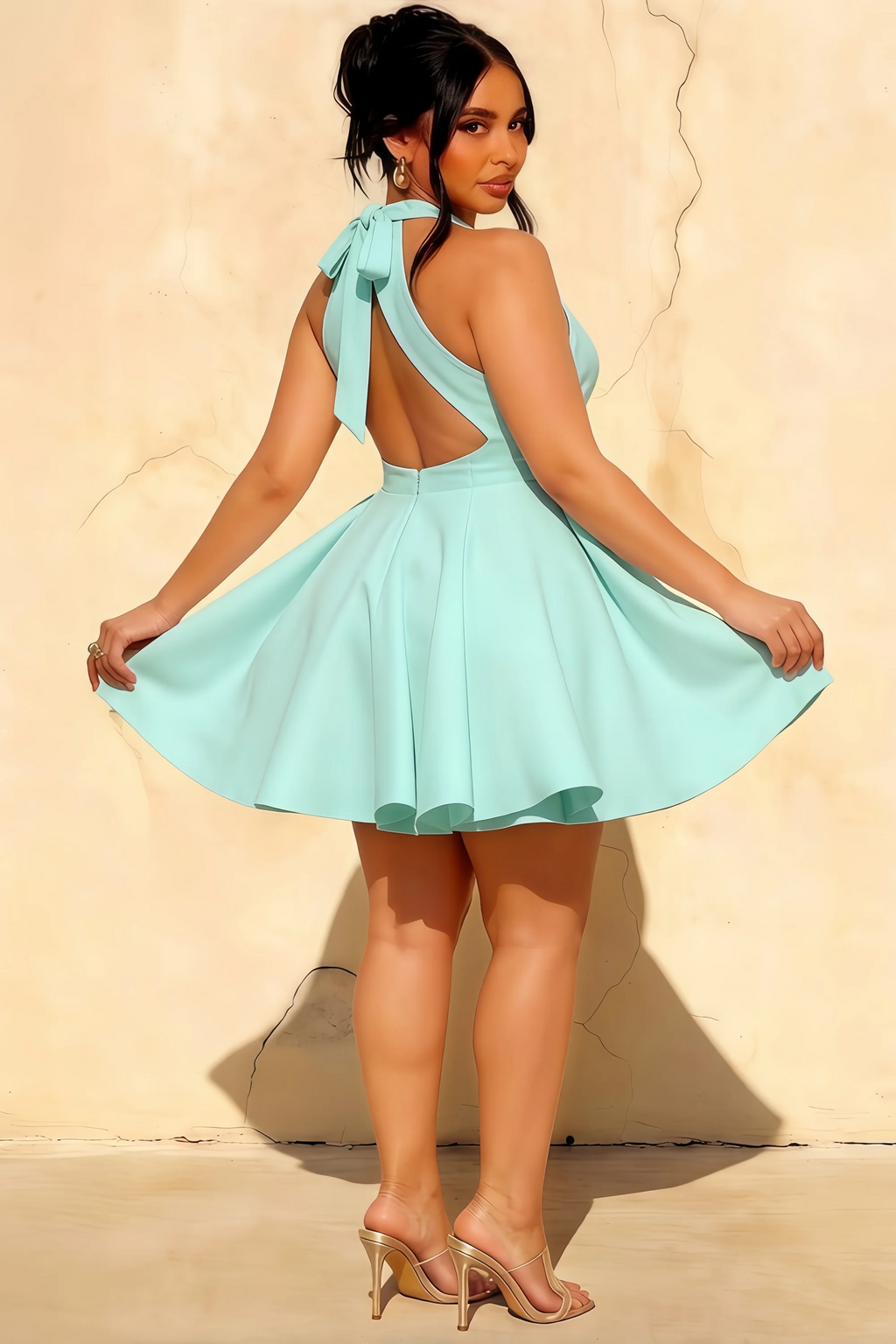 Ellen Powder Blue A Line Scoop Neck Mini Dress for Women