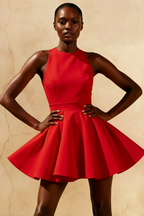 Ellen Red A Line Scoop Neck Mini Dress