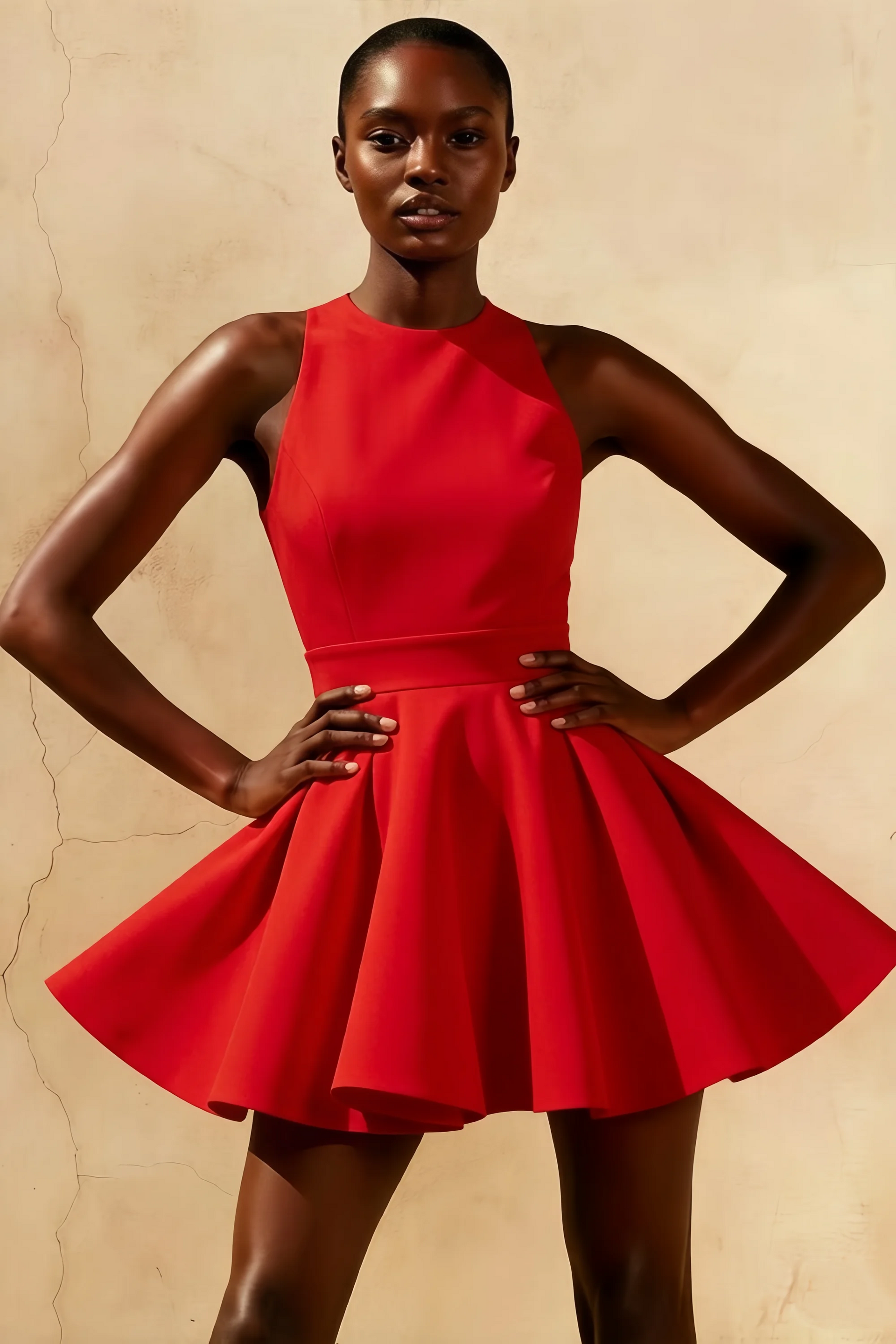 Ellen Red A Line Scoop Neck Mini Dress