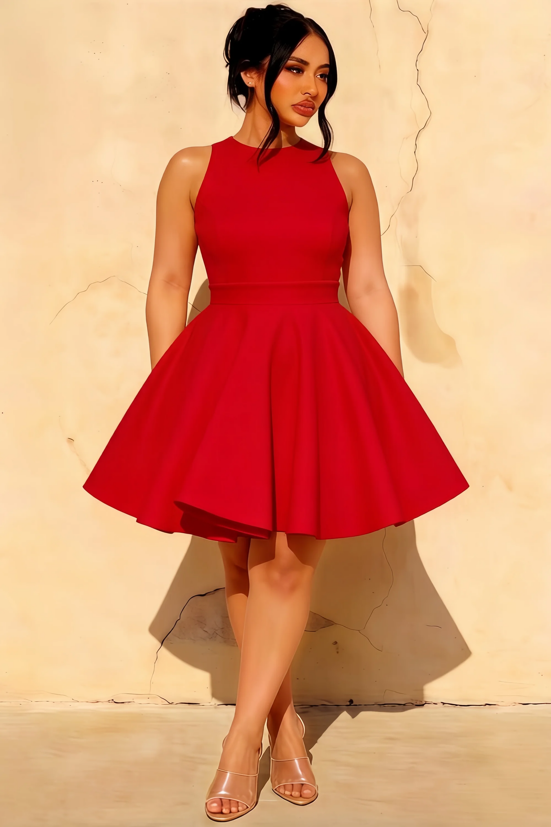 Ellen Red A Line Scoop Neck Mini Dress