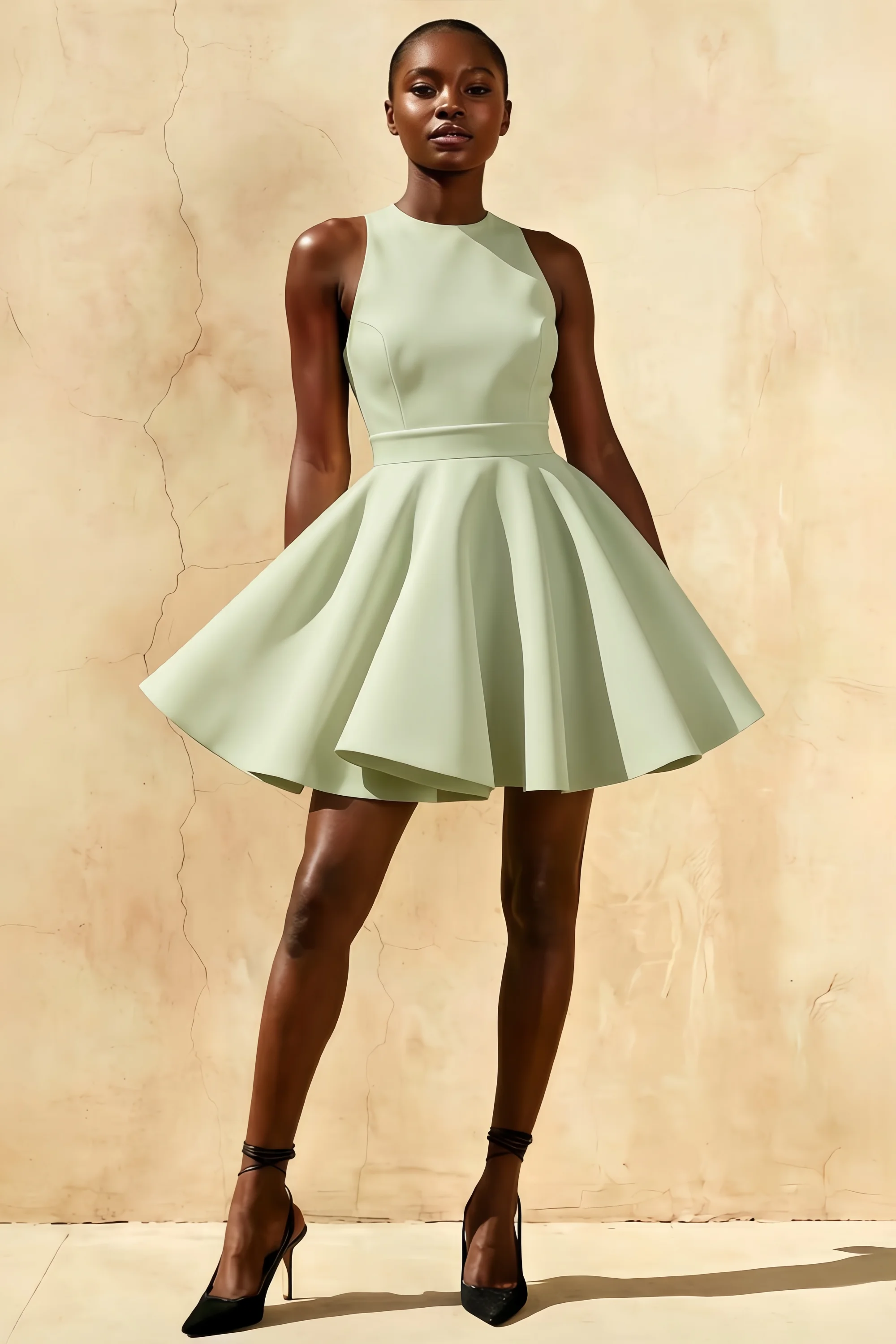 Ellen Sage Green A Line Scoop Neck Mini Dress Main image