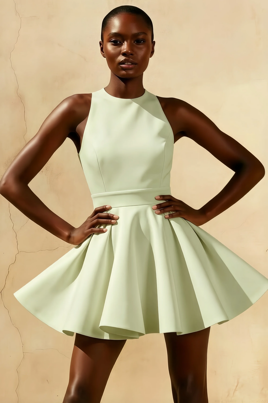 Ellen Sage Green A Line Scoop Neck Mini Dress