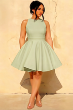 Ellen Sage Green A Line Scoop Neck Mini Dress