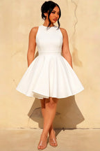 Ellen White A Line Scoop Neck Mini Dress