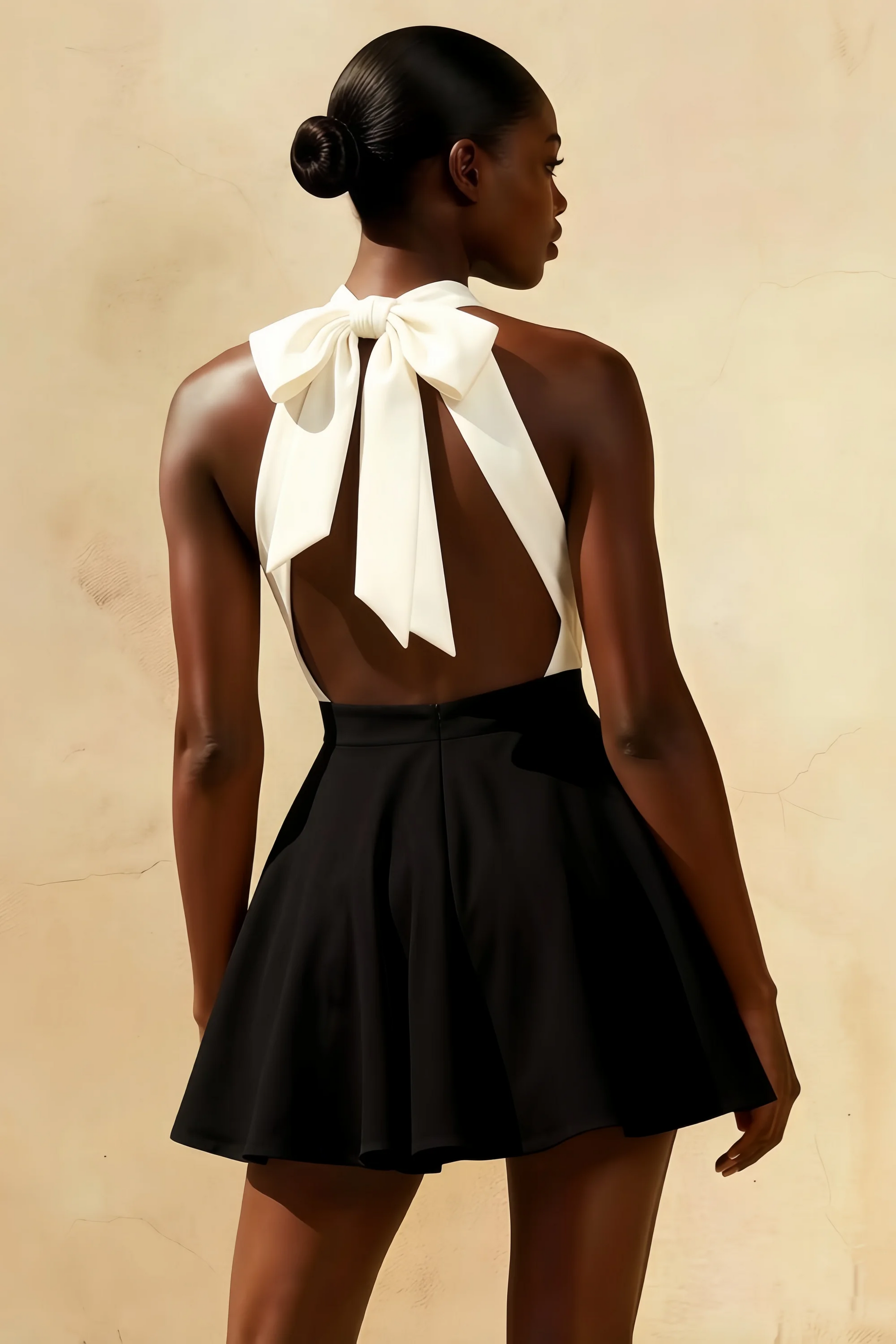 Ellen White and Black A Line Scoop Neck Mini Dress