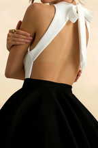 Ellen White and Black A Line Scoop Neck Mini Dress