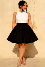 Ellen White and Black A Line Scoop Neck Mini Dress