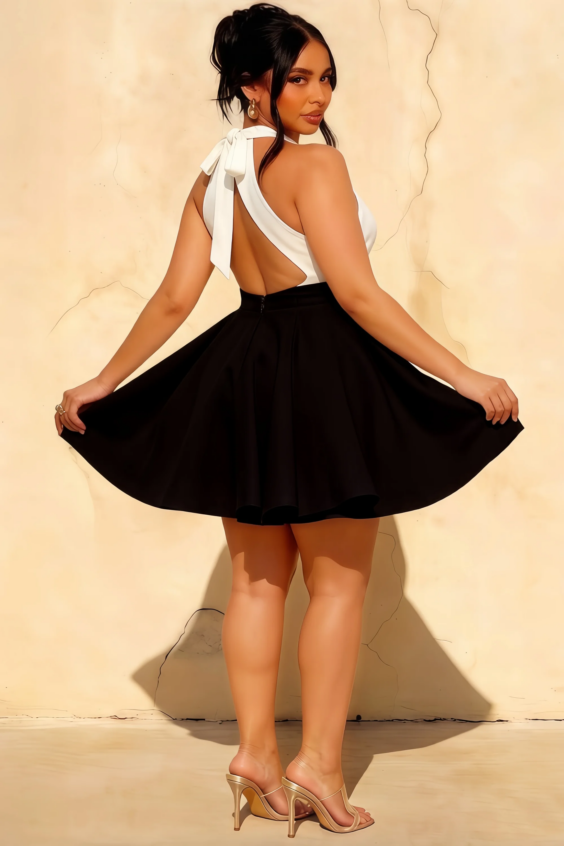 Ellen White and Black A Line Scoop Neck Mini Dress
