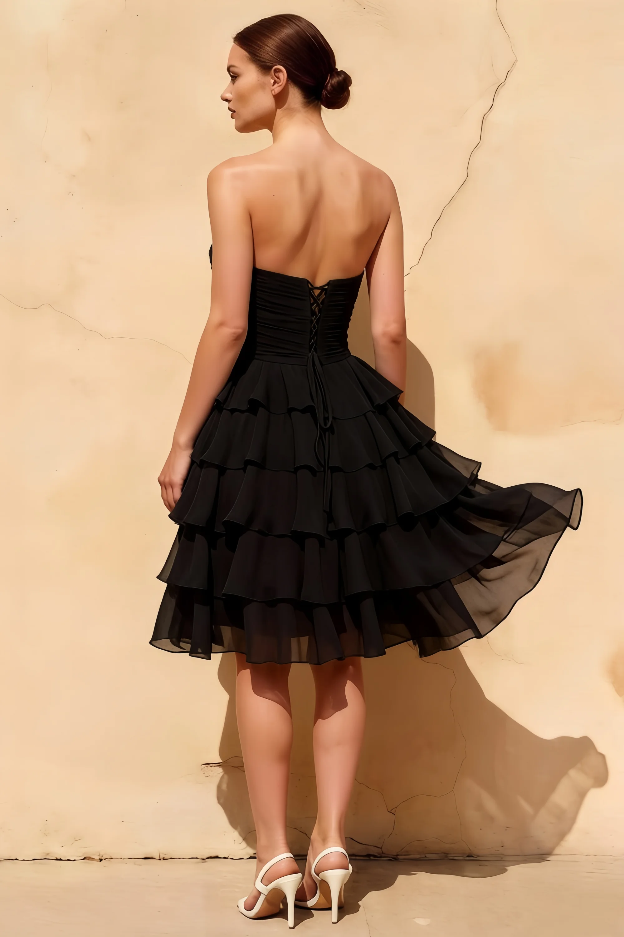 Ellie Black Sweetheart Neck Ruffle Mini Dress