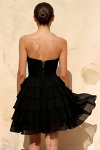 Ellie Black Sweetheart Neck Ruffle Mini Dress