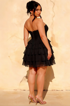Ellie Black Sweetheart Neck Ruffle Mini Dress