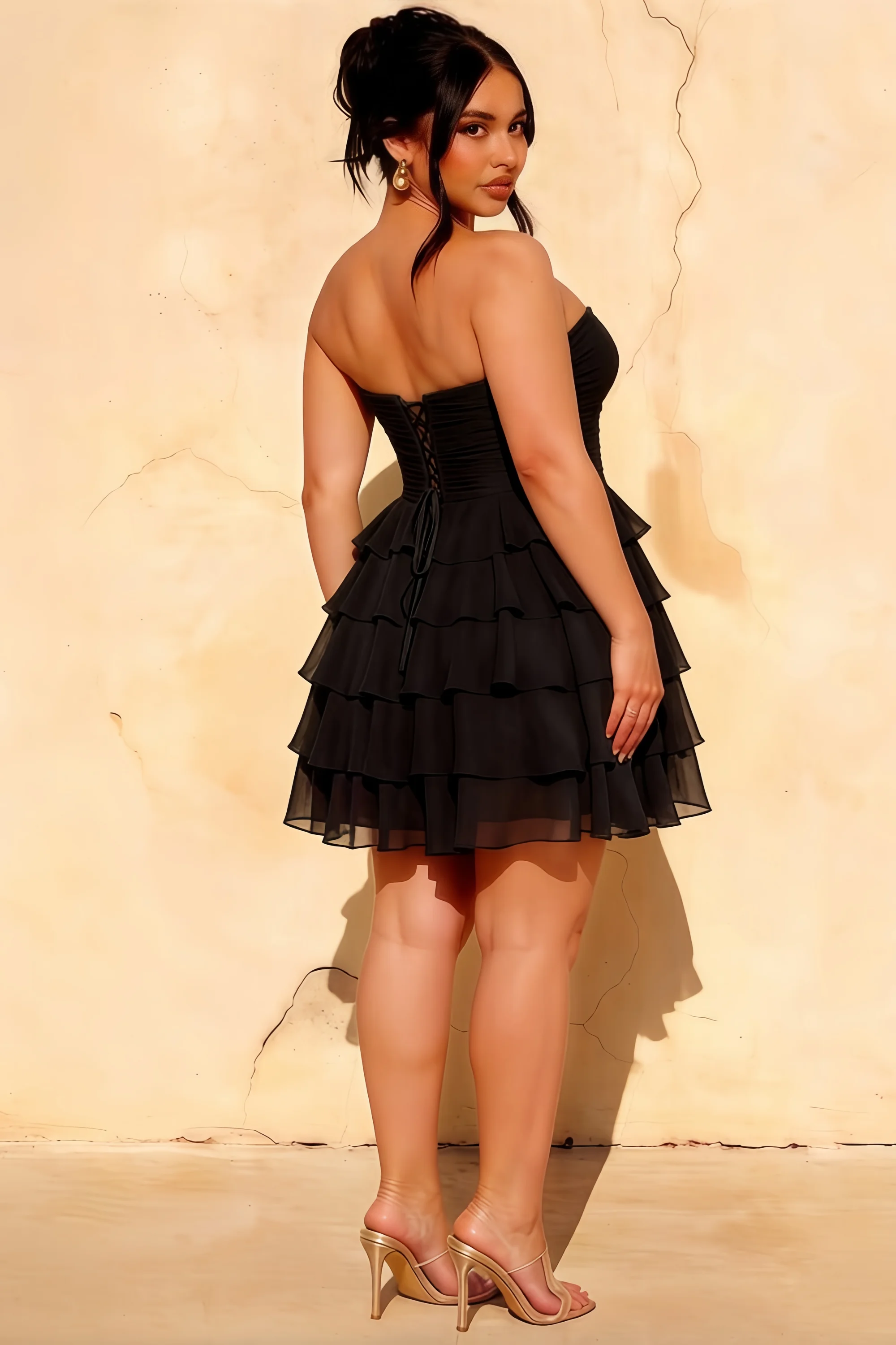 Ellie Black Sweetheart Neck Ruffle Mini Dress