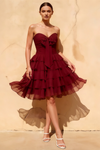 Ellie Burgundy Sweetheart Neck Ruffle Mini Dress
