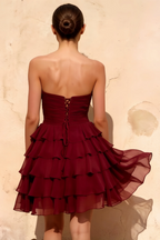 Ellie Burgundy Sweetheart Neck Ruffle Mini Dress