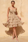 Ellie Champagne Sweetheart Neck Ruffle Mini Dress