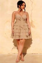 Ellie Champagne Sweetheart Neck Ruffle Mini Dress