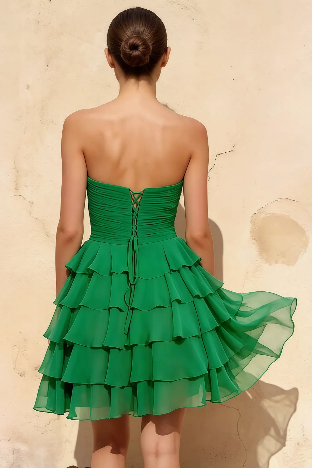 Ellie Green Sweetheart Neck Ruffle Mini Dress