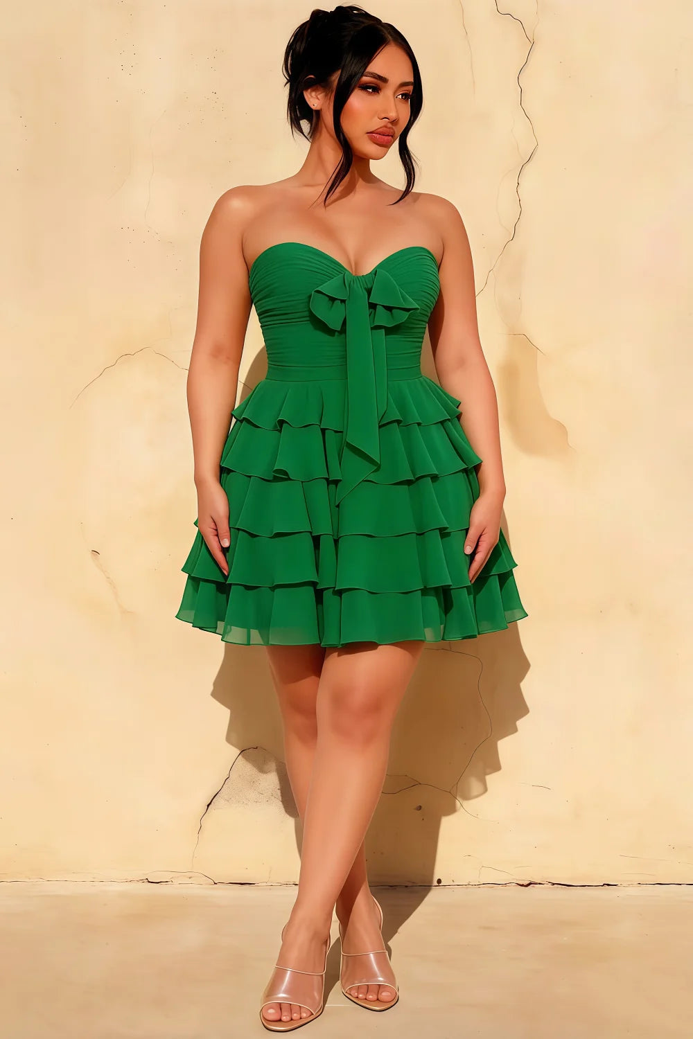 Ellie Green Sweetheart Neck Ruffle Mini Dress