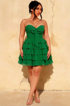 Ellie Green Sweetheart Neck Ruffle Mini Dress