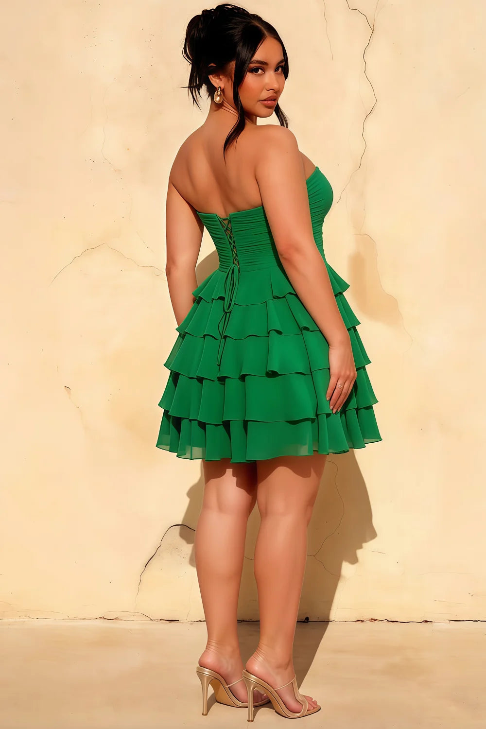 Ellie Green Sweetheart Neck Ruffle Mini Dress