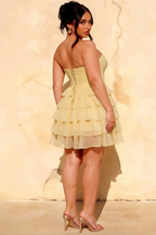 Ellie Lemon Sweetheart Neck Ruffle Mini Dress | Bow Tie Backless Party Dress