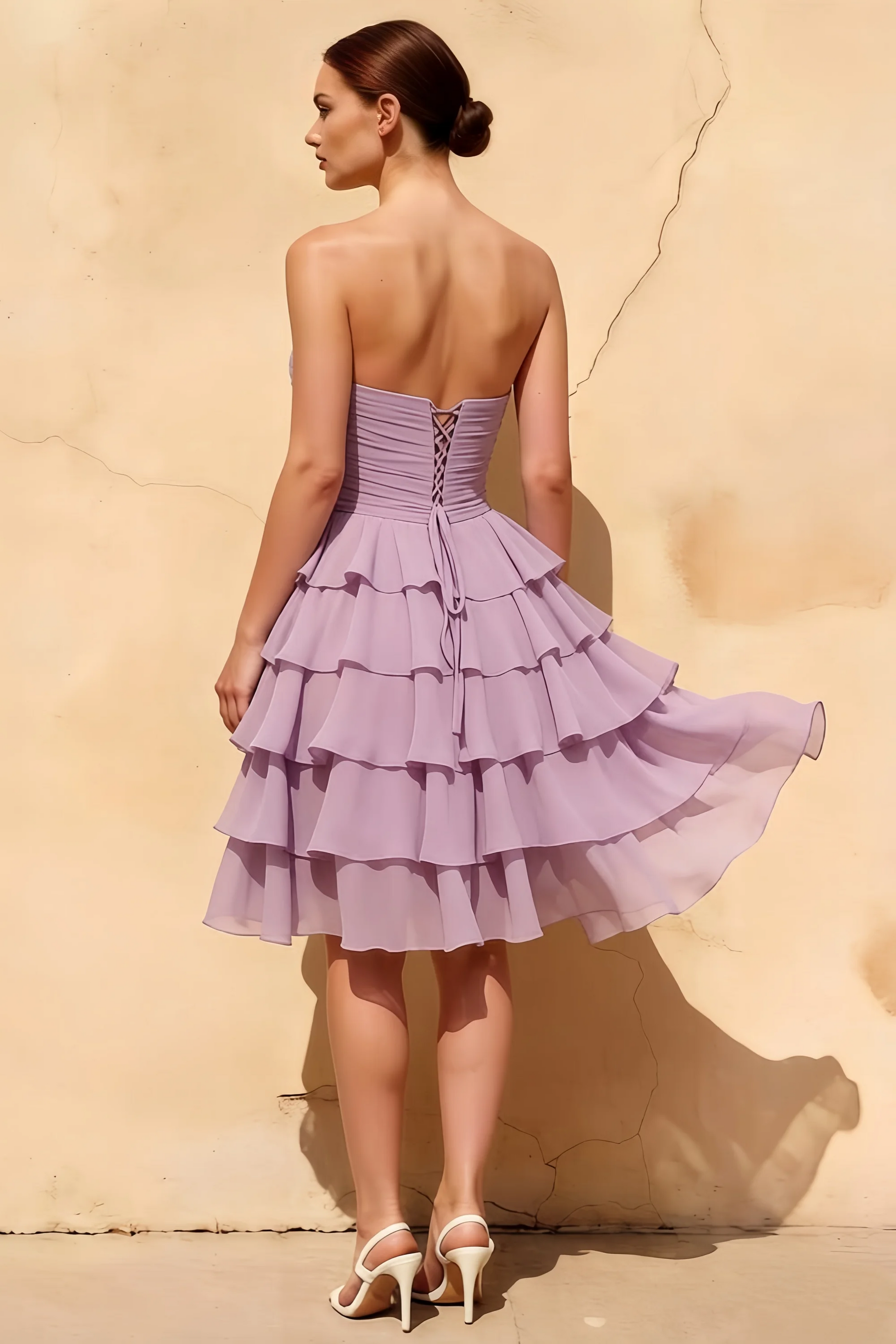 Ellie Lilac Sweetheart Neck Ruffle Mini Dress