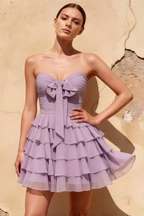 Ellie Lilac Sweetheart Neck Ruffle Mini Dress