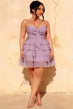 Ellie Lilac Sweetheart Neck Ruffle Mini Dress