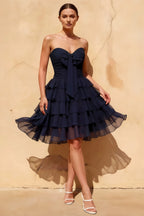 Ellie Navy Sweetheart Neck Ruffle Mini Dress | Homecoming Grad Dress