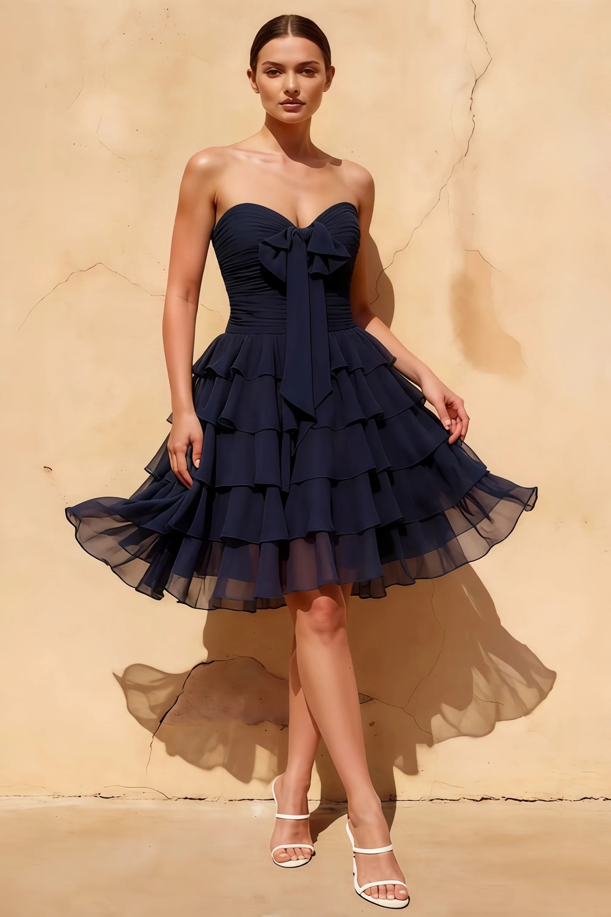Ellie Navy Sweetheart Neck Ruffle Mini Dress | Homecoming Grad Dress Main image