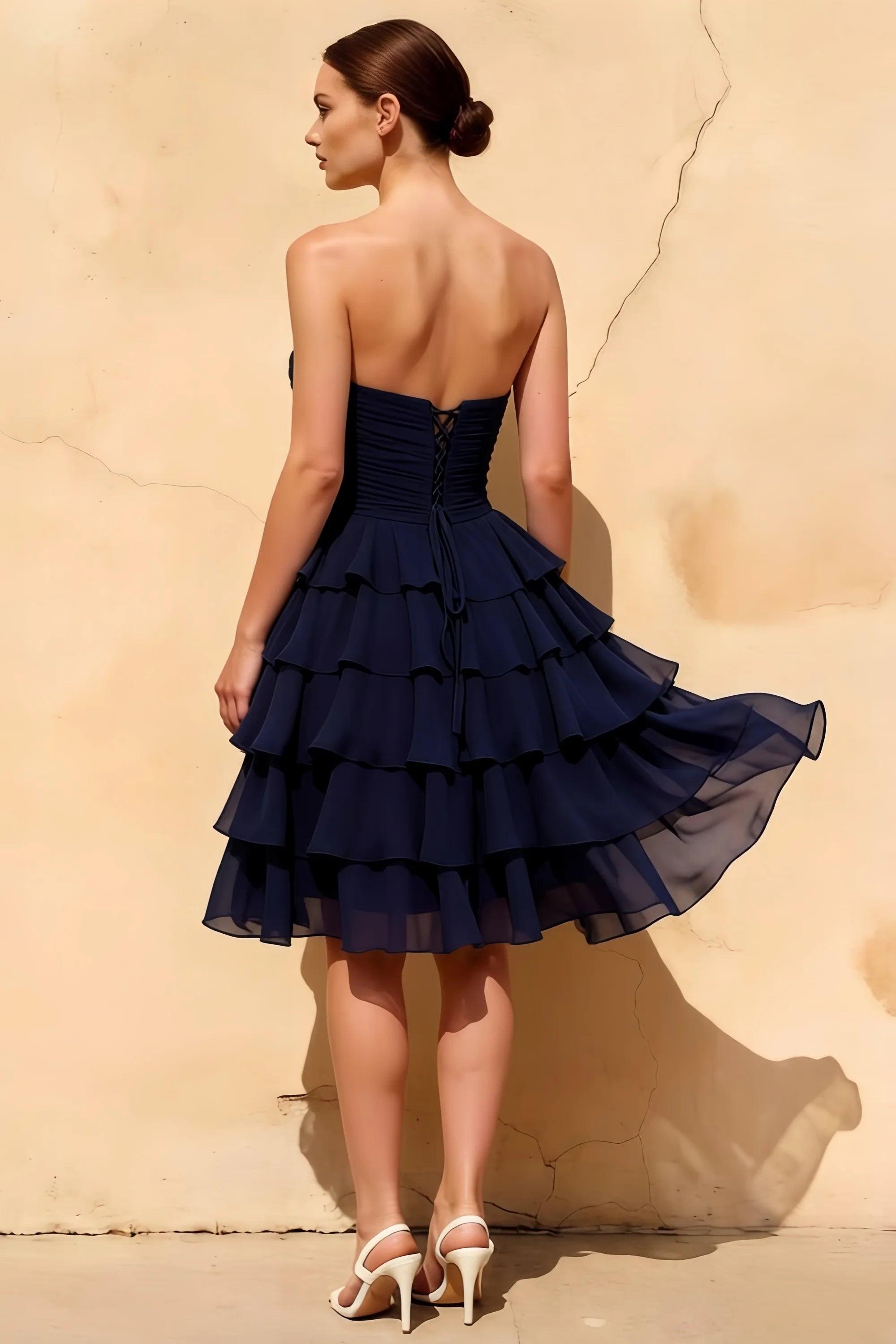 Ellie Navy Sweetheart Neck Ruffle Mini Dress | Homecoming Grad Dress Secondary image